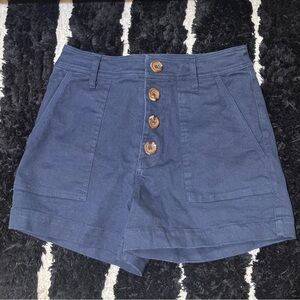 Miami High Waist Blue Navy Button Shorts
